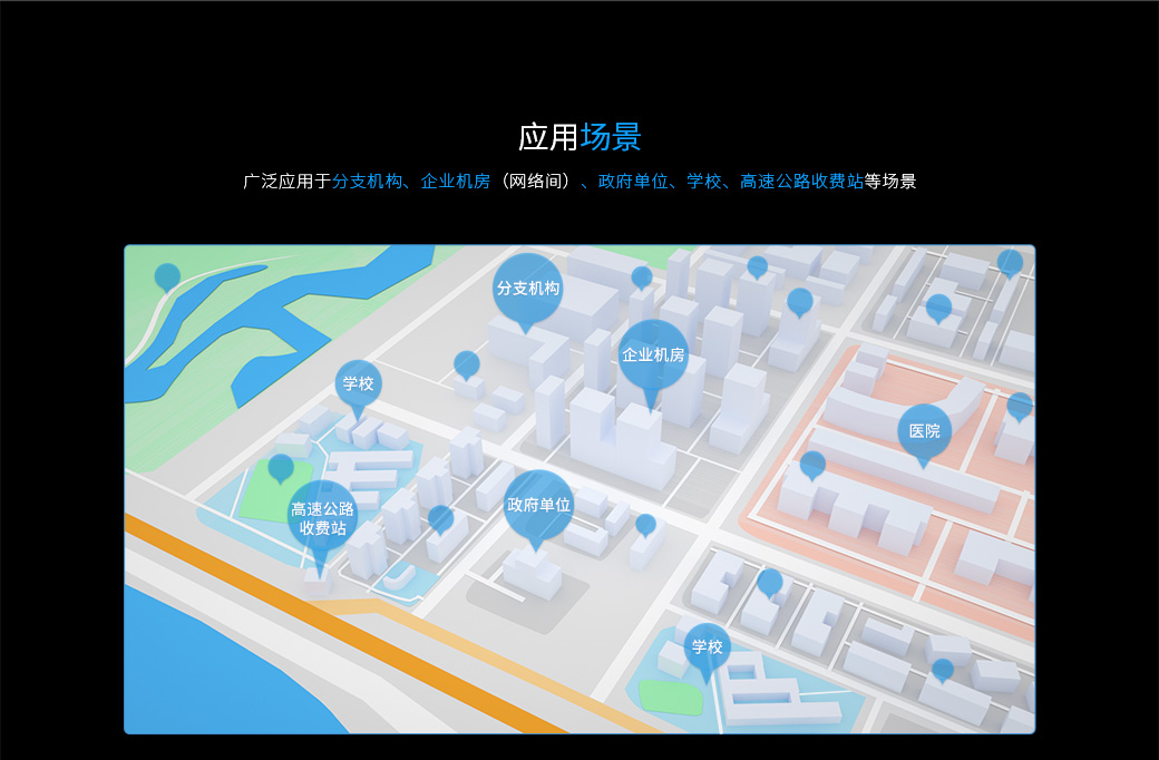 廣泛應(yīng)用于分支機(jī)構(gòu)、企業(yè)機(jī)房（網(wǎng)絡(luò)間）、政府單位、學(xué)校、高速公路收費(fèi)站等場(chǎng)景